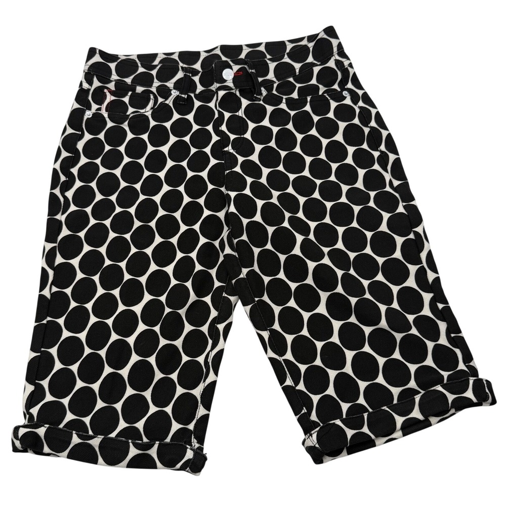 HUE Women's Bermuda Shorts Size 5 Black White Abstract Dot Pattern Stretch